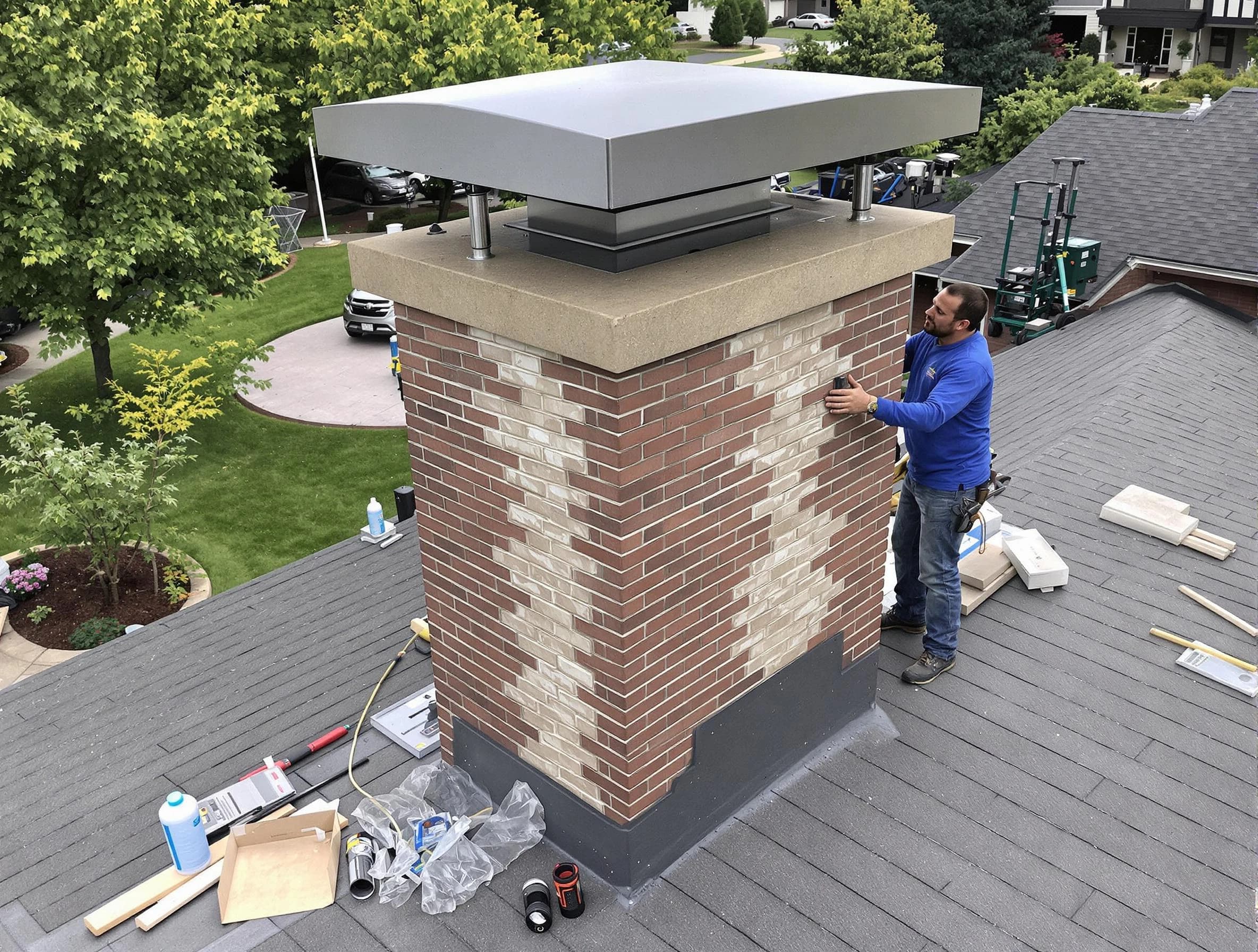 Coolidge Chimney Sweep team working on a custom chimney remodel in Coolidge, AZ
