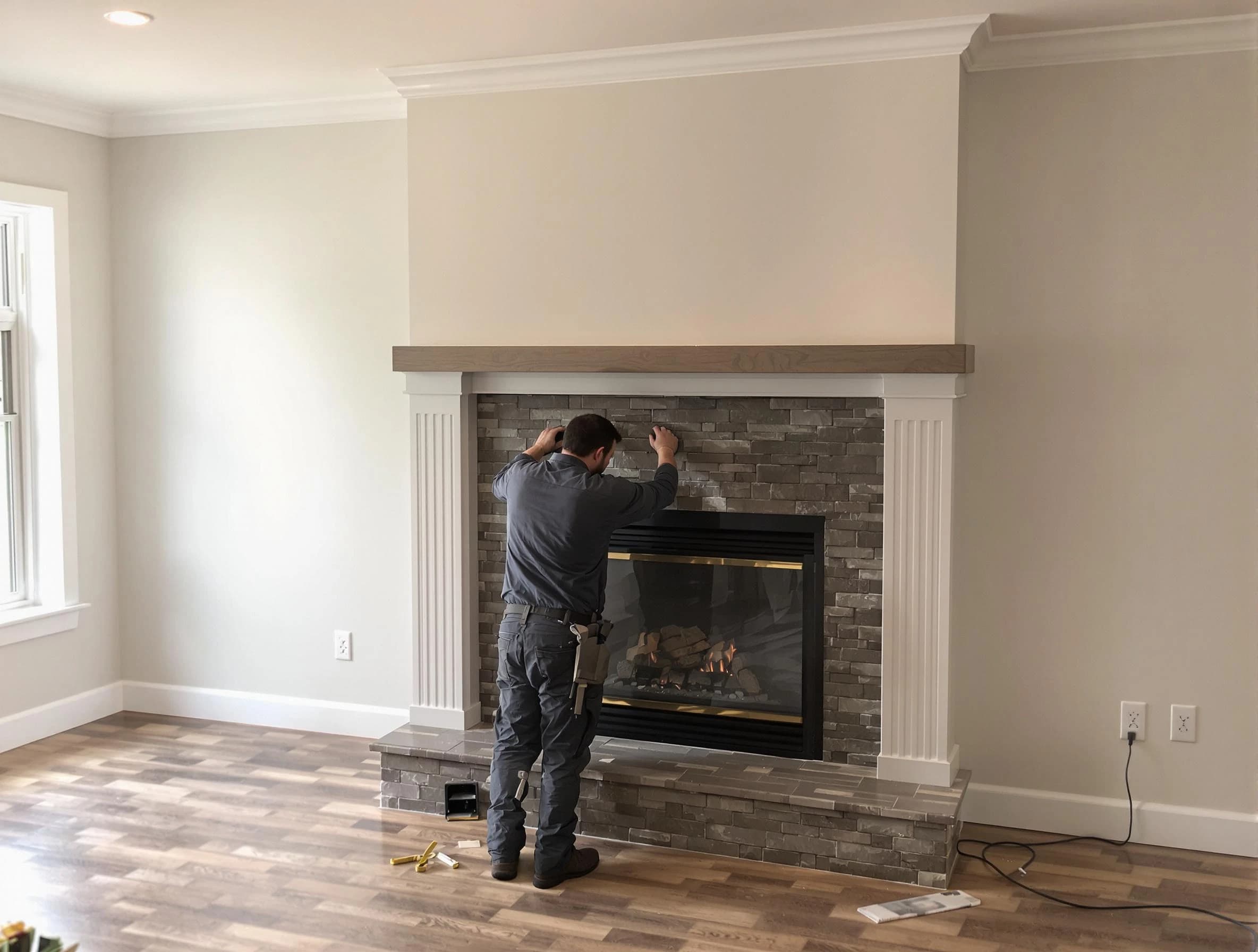 Coolidge Chimney Sweep finishing a custom fireplace install in Coolidge, AZ