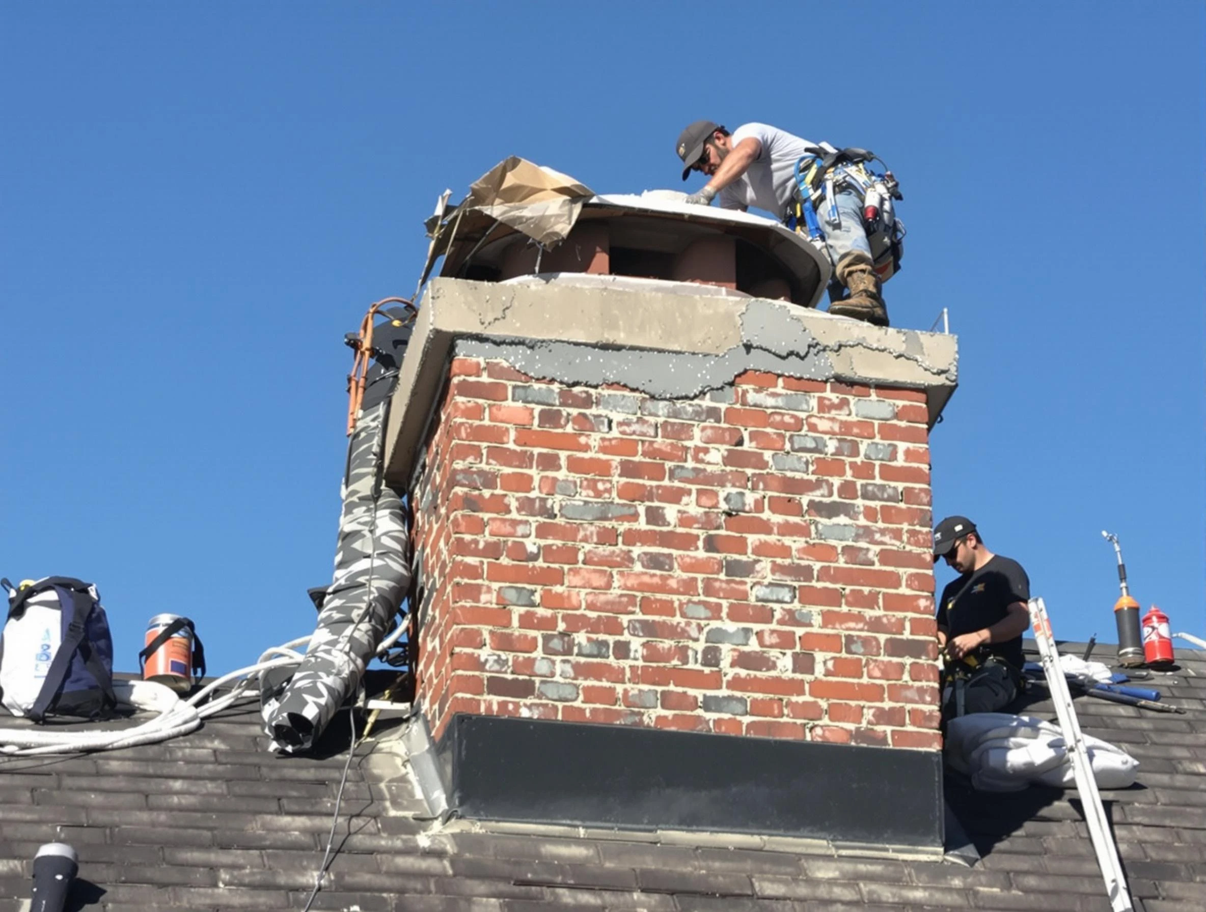 Coolidge Chimney Sweep installing a custom chimney crown in Coolidge, AZ